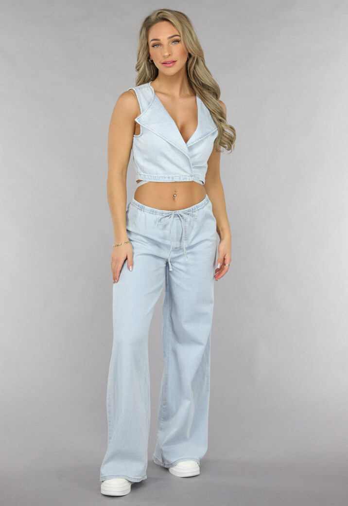 Denim Wikkel Top met Strikdetail