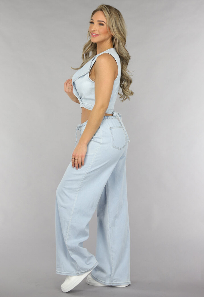 Denim Wikkel Top met Strikdetail