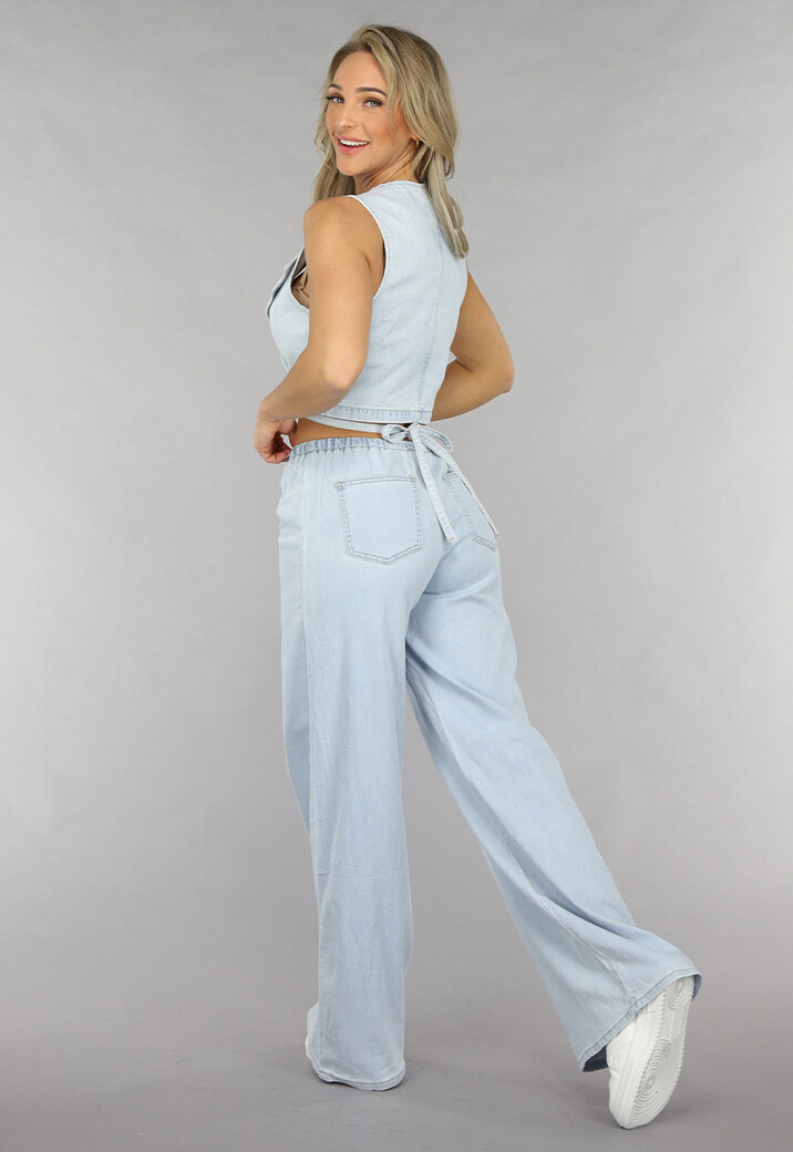 Denim Wikkel Top met Strikdetail