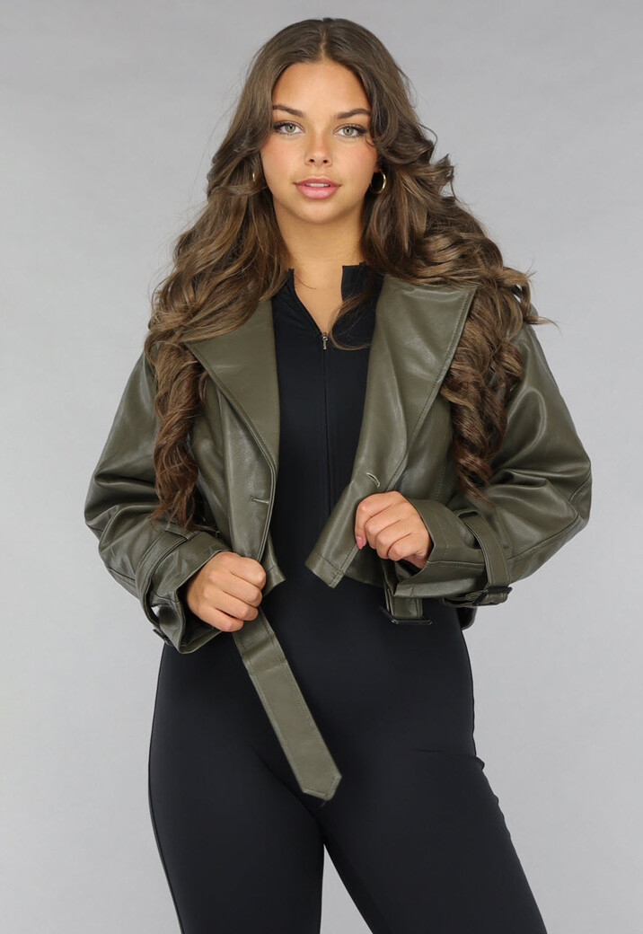 Korte Khaki Lederlook Jasje