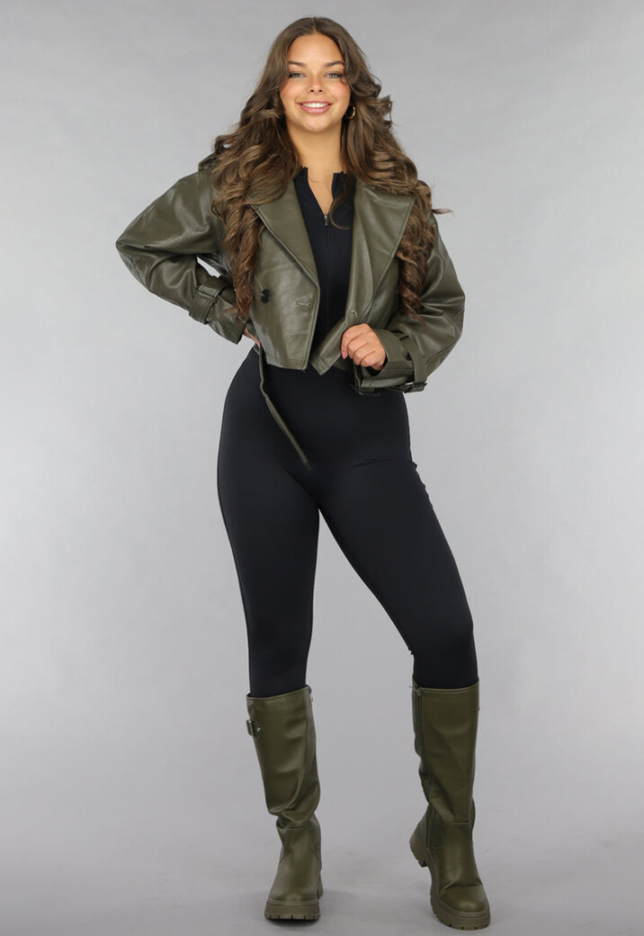 Korte Khaki Lederlook Jasje