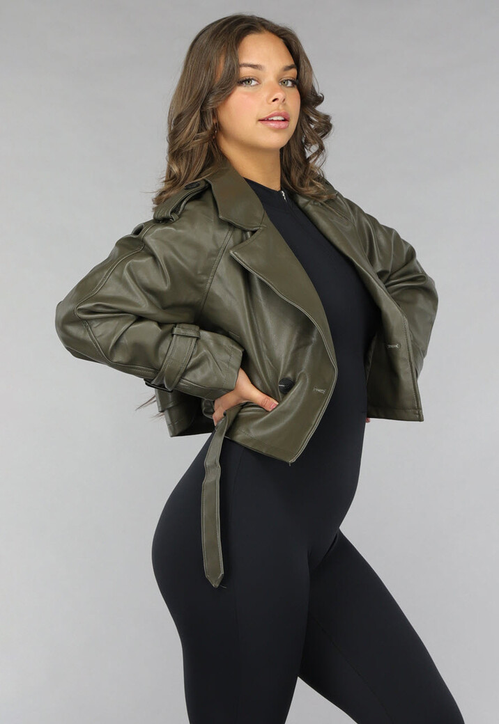 Korte Khaki Lederlook Jasje