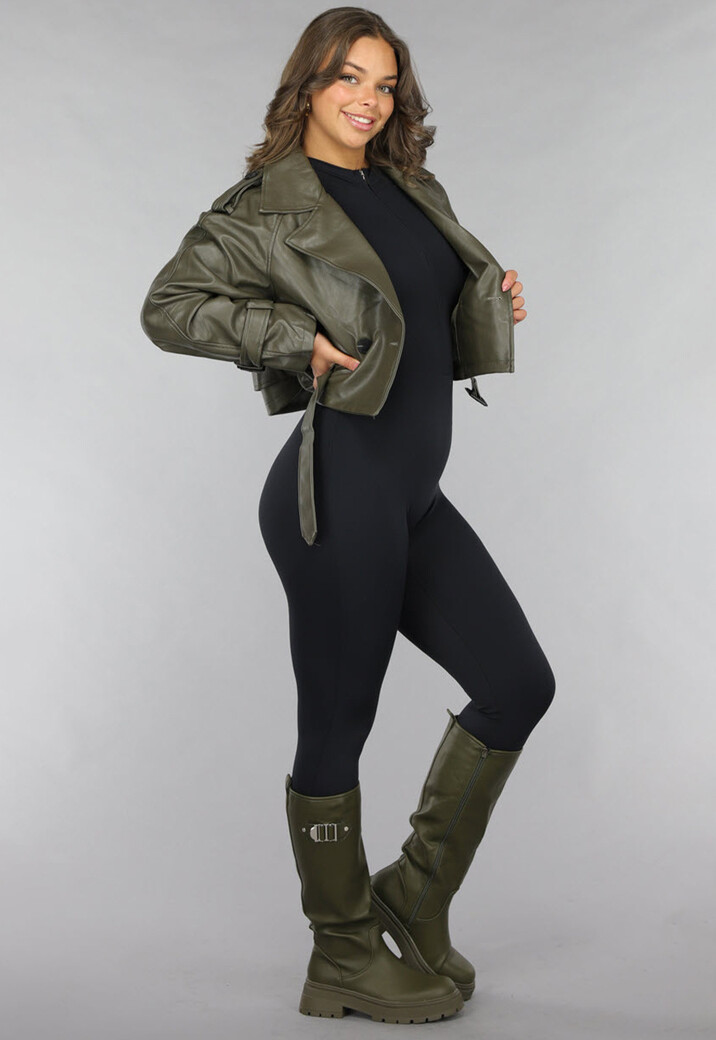 Korte Khaki Lederlook Jasje