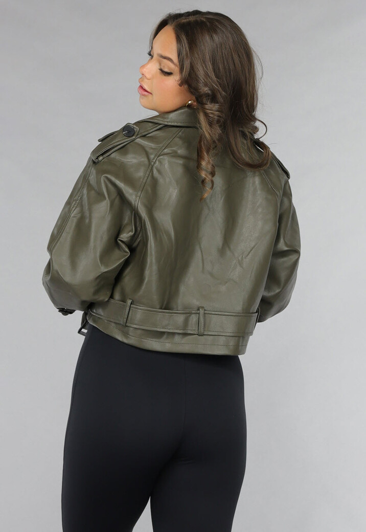 Korte Khaki Lederlook Jasje