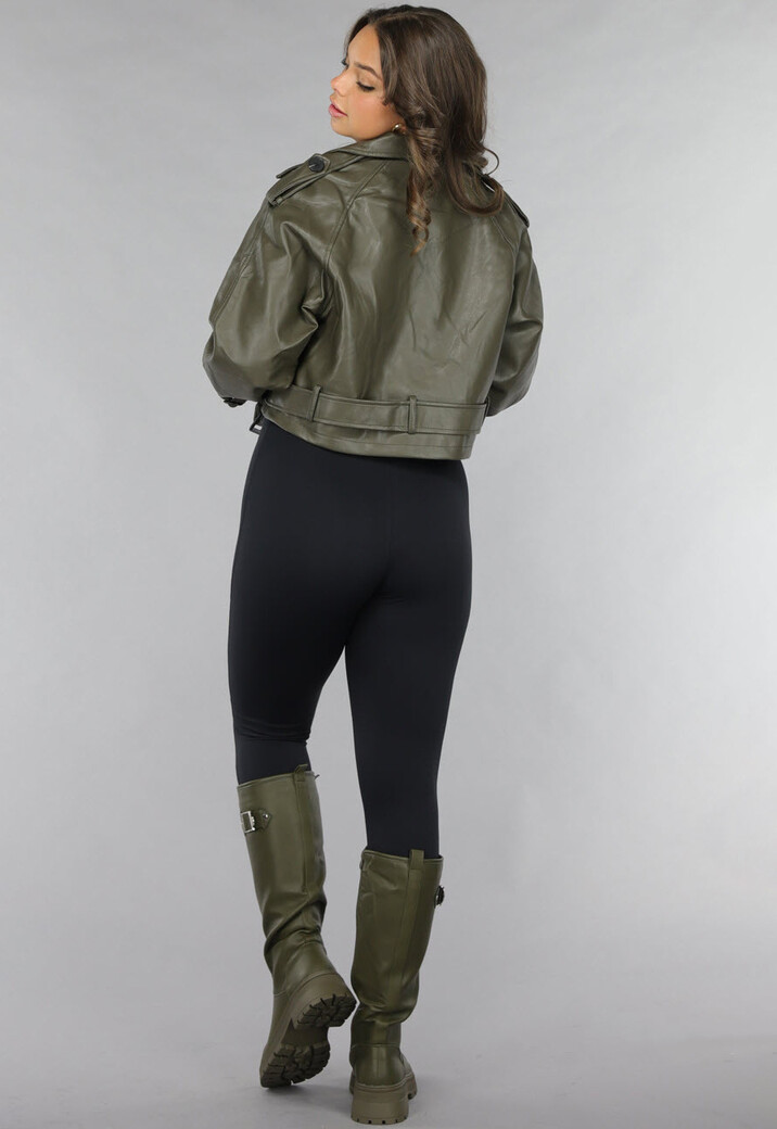 Korte Khaki Lederlook Jasje