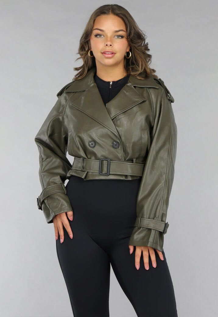 Korte Khaki Lederlook Jasje