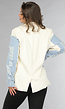 Beige Blazer met Denim Details