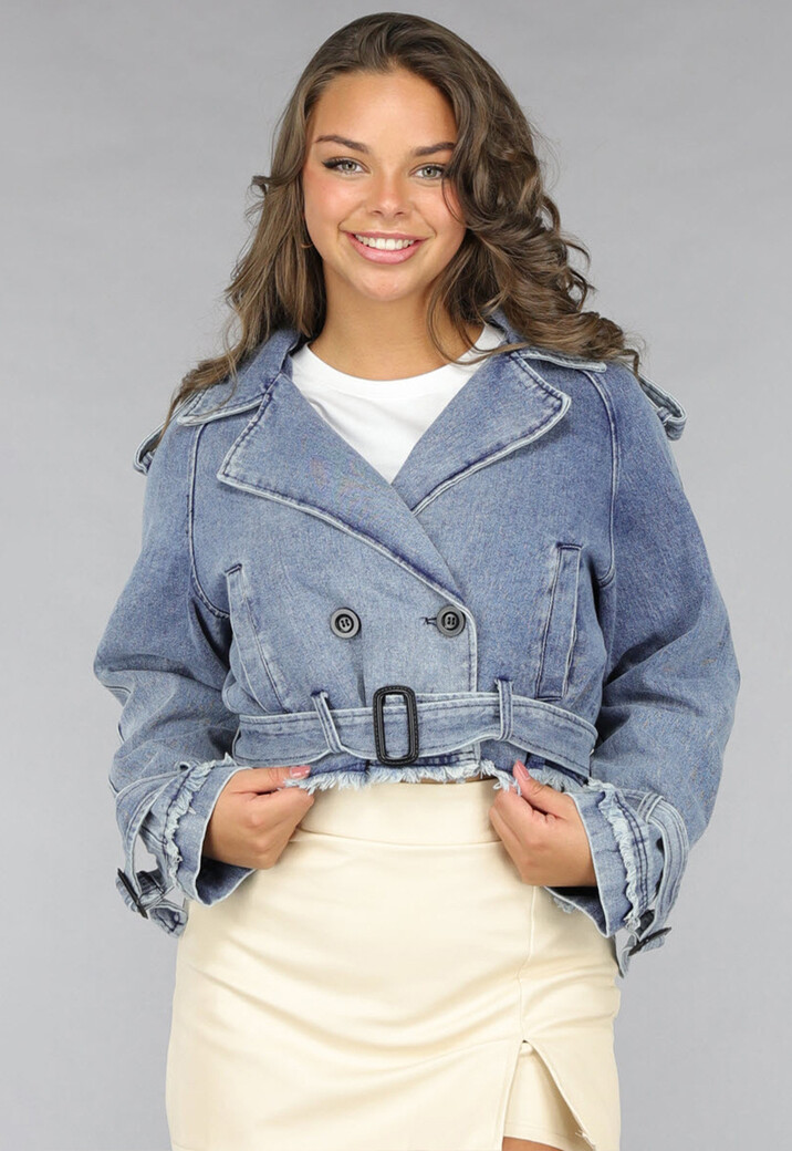 Blauw Jeans Jasje in Cropped Model