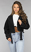 Cropped Zwarte Denim Jas met Gespdetails