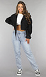 Cropped Zwarte Denim Jas met Gespdetails