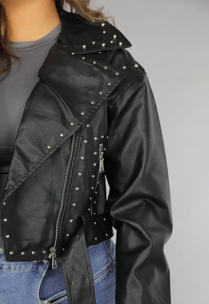 Zwarte Vegan Leren Jas met Studs