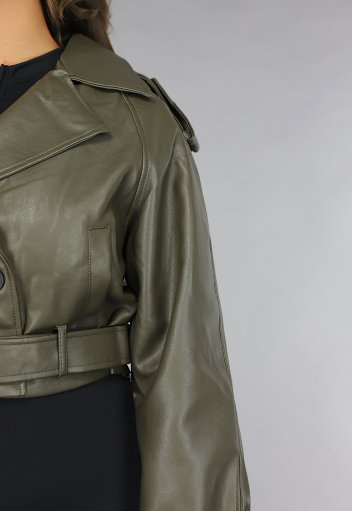 Korte Khaki Lederlook Jasje