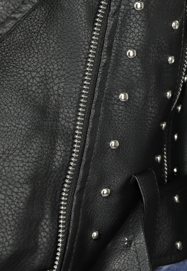 Zwarte Vegan Leren Jas met Studs