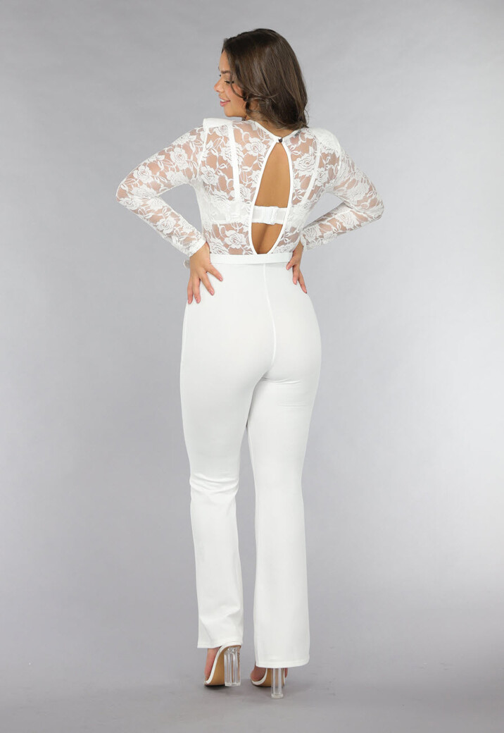 Stretch Jumpsuit met Kant en Ceintuur