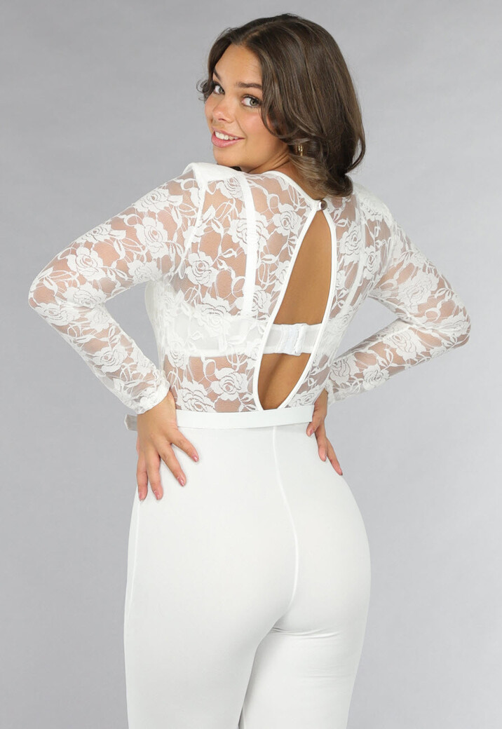 Stretch Jumpsuit met Kant en Ceintuur