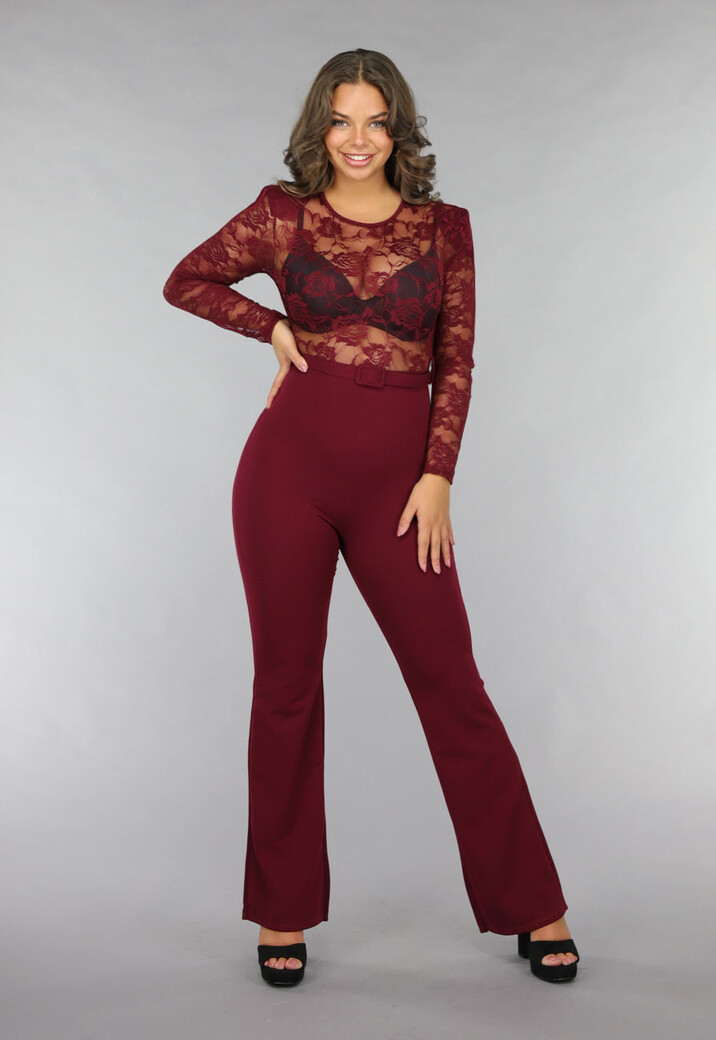Burgundy Jumpsuit met Kanten Details
