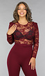 Burgundy Jumpsuit met Kanten Details