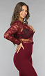 Burgundy Jumpsuit met Kanten Details