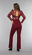 Burgundy Jumpsuit met Kanten Details