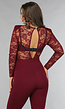 Burgundy Jumpsuit met Kanten Details
