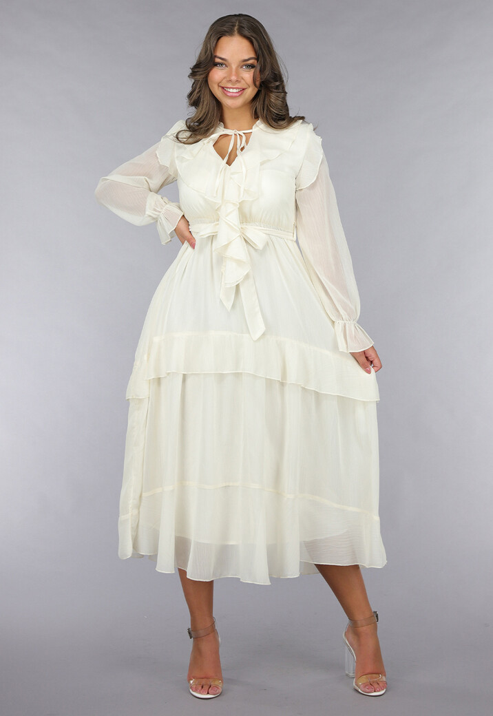 Ruched Maxi Jurk in Ecru