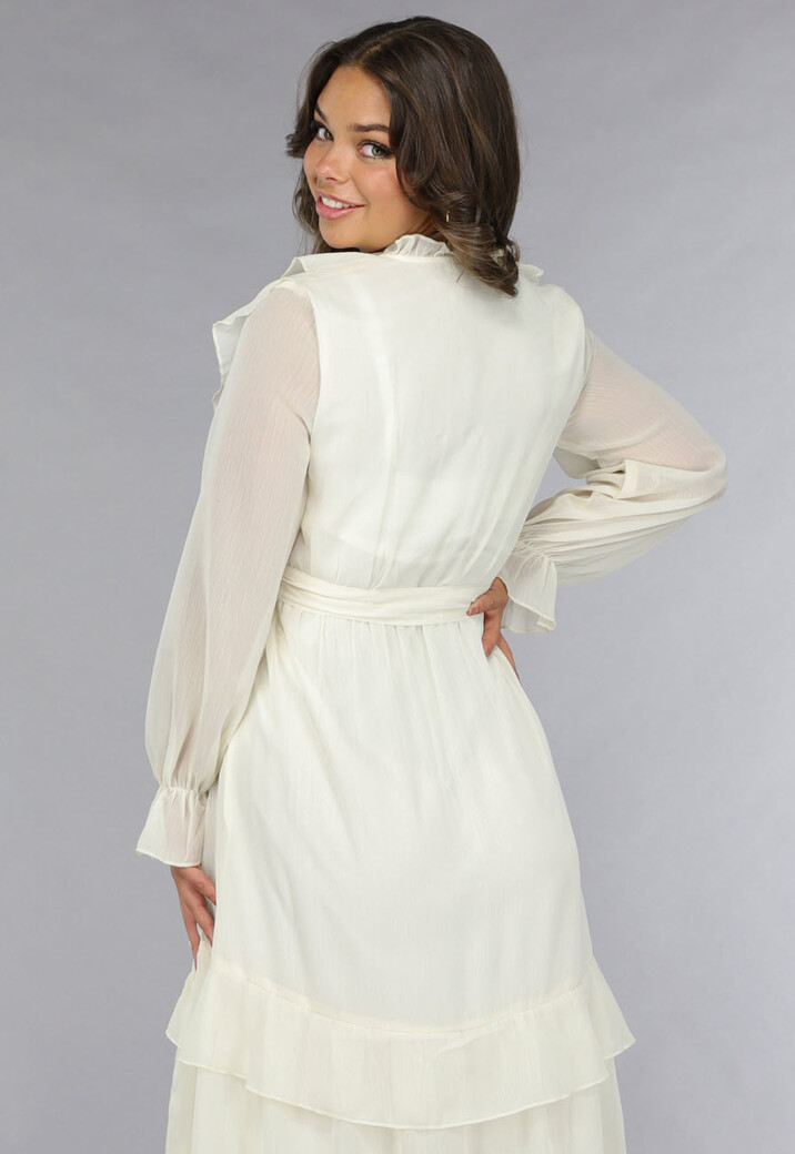 Ruched Maxi Jurk in Ecru