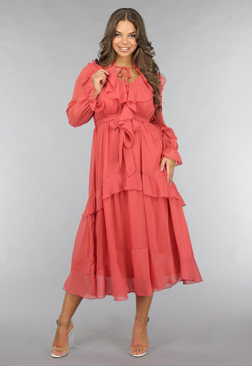 Zalmroze Ruffle Chiffon Maxi Jurk