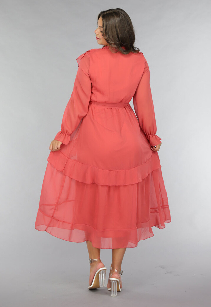 Zalmroze Ruffle Chiffon Maxi Jurk