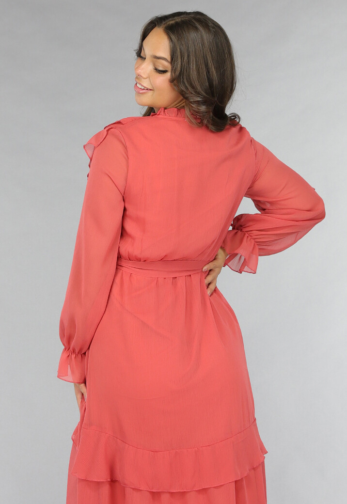 Zalmroze Ruffle Chiffon Maxi Jurk