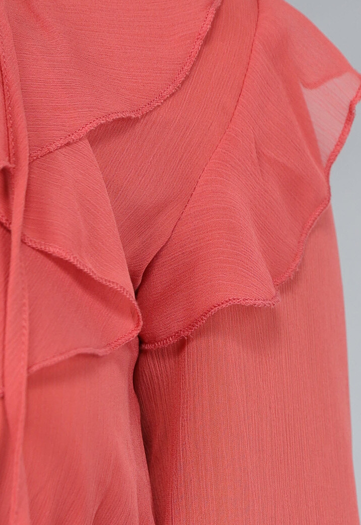 Zalmroze Ruffle Chiffon Maxi Jurk