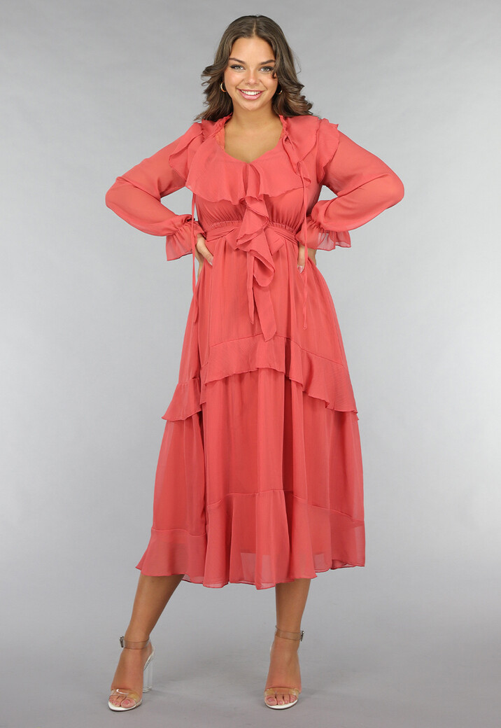 Zalmroze Ruffle Chiffon Maxi Jurk