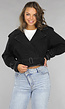 Cropped Zwarte Denim Jas met Gespdetails