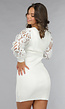 Witte Rib overslag Jurk met Gehaakte Mouwen en Stretch