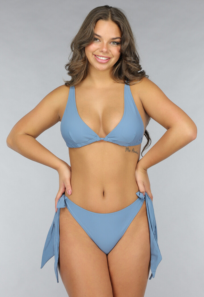 Triangel Bikinitop met Verstelbare Bandjes in As Blauw