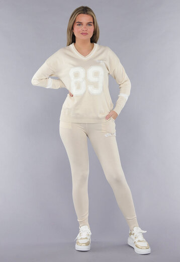 Beige Zachte Matching Stretch Set met Teddy Borduursel