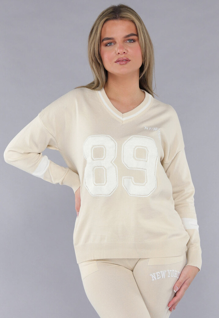 Beige Zachte Matching Stretch Set met Teddy Borduursel