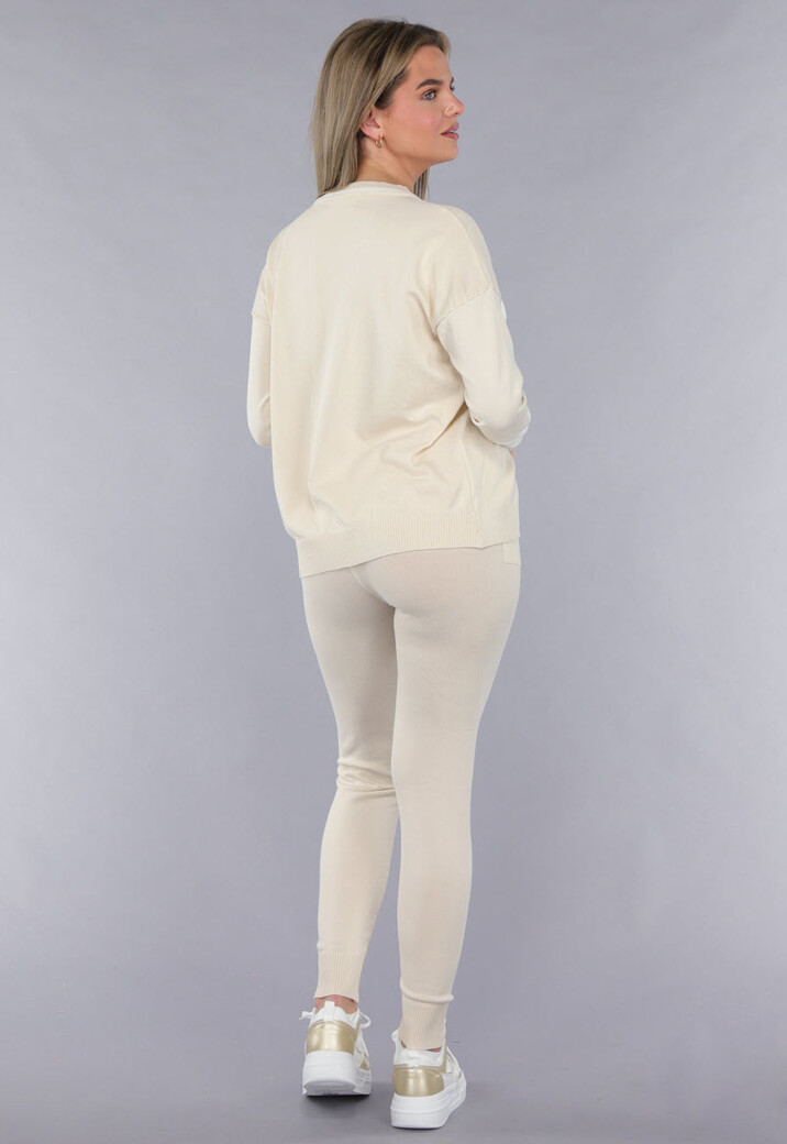 Beige Zachte Matching Stretch Set met Teddy Borduursel