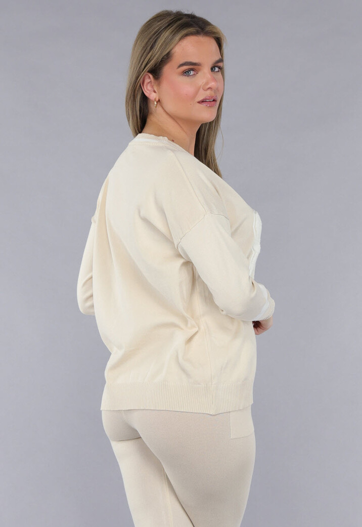 Beige Zachte Matching Stretch Set met Teddy Borduursel