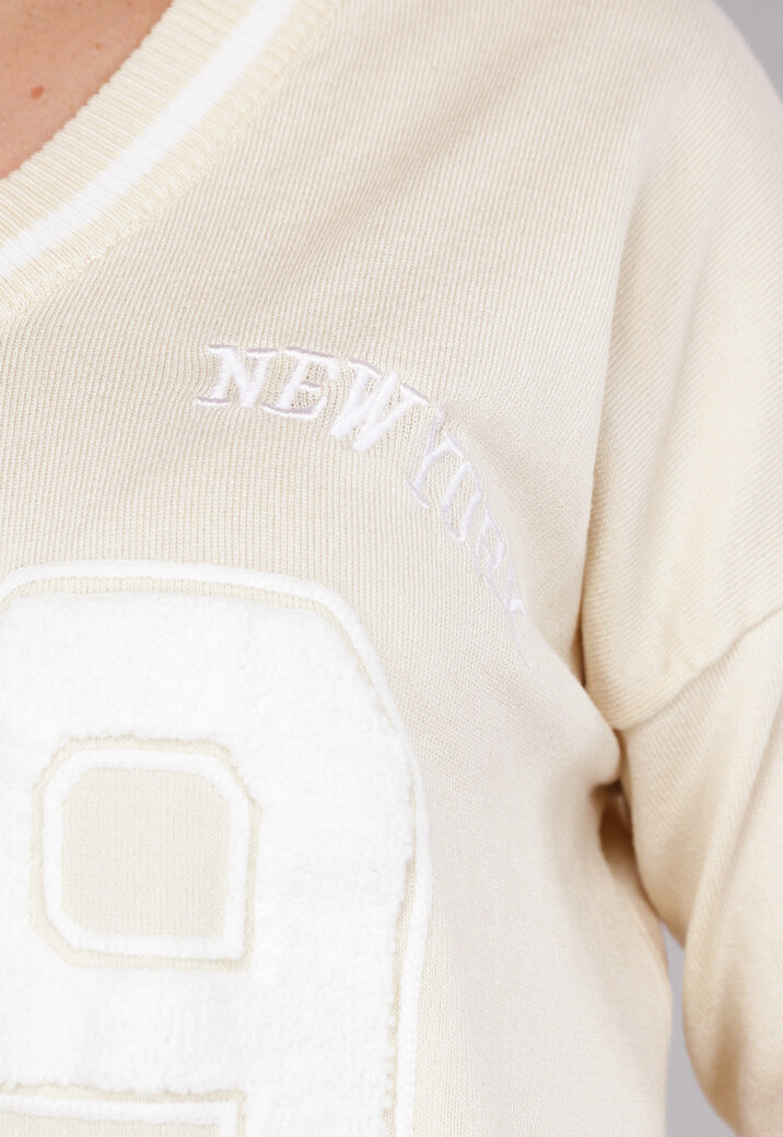 Beige Zachte Matching Stretch Set met Teddy Borduursel