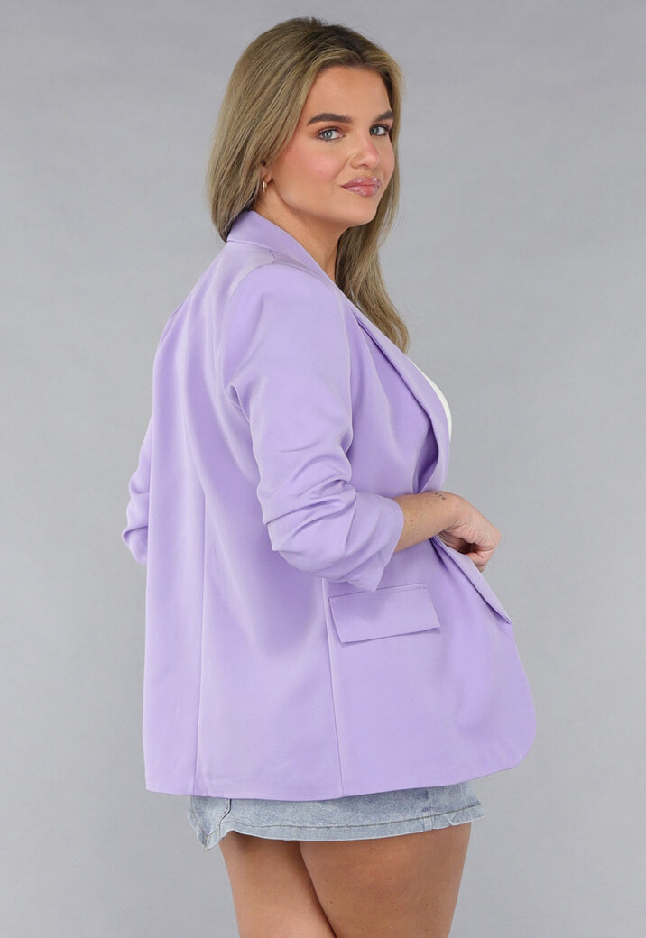 Lila Getailleerde Blazer met Geplooide Mouwen