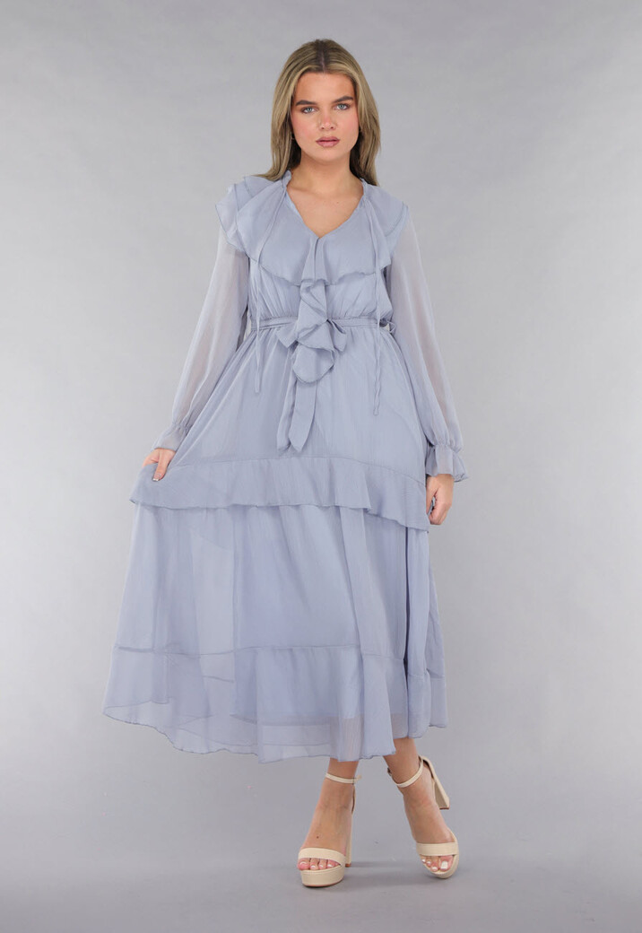 Maxi Jurk in Blauw met Ruffles