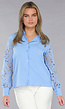 Lichtblauwe Blouse met See-Through Crochet Mouwen
