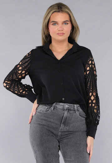 Blouse met Crochet Mouwen in Zwart
