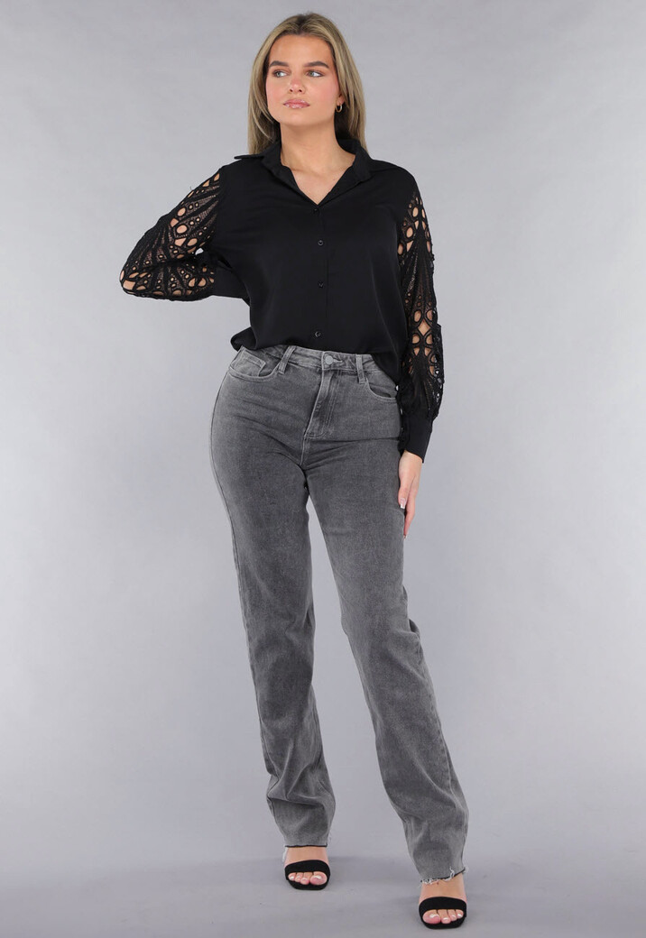 Blouse met Crochet Mouwen in Zwart