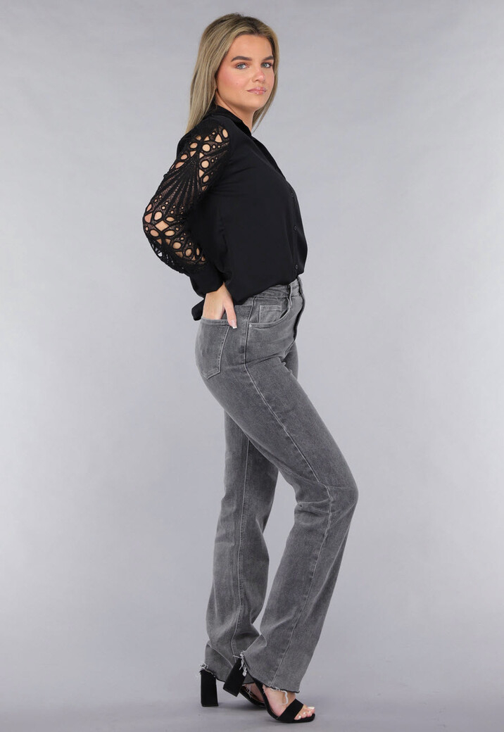 Blouse met Crochet Mouwen in Zwart