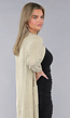 Lange Oversized Beige Cardigan met Gouden Knopen
