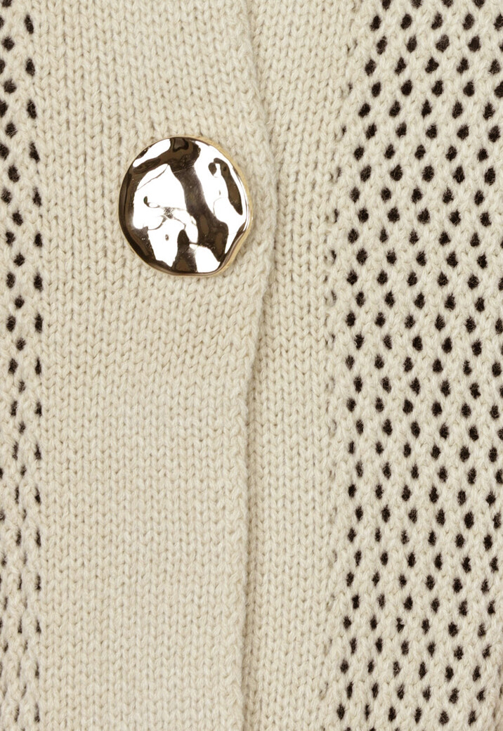 Lange Oversized Beige Cardigan met Gouden Knopen