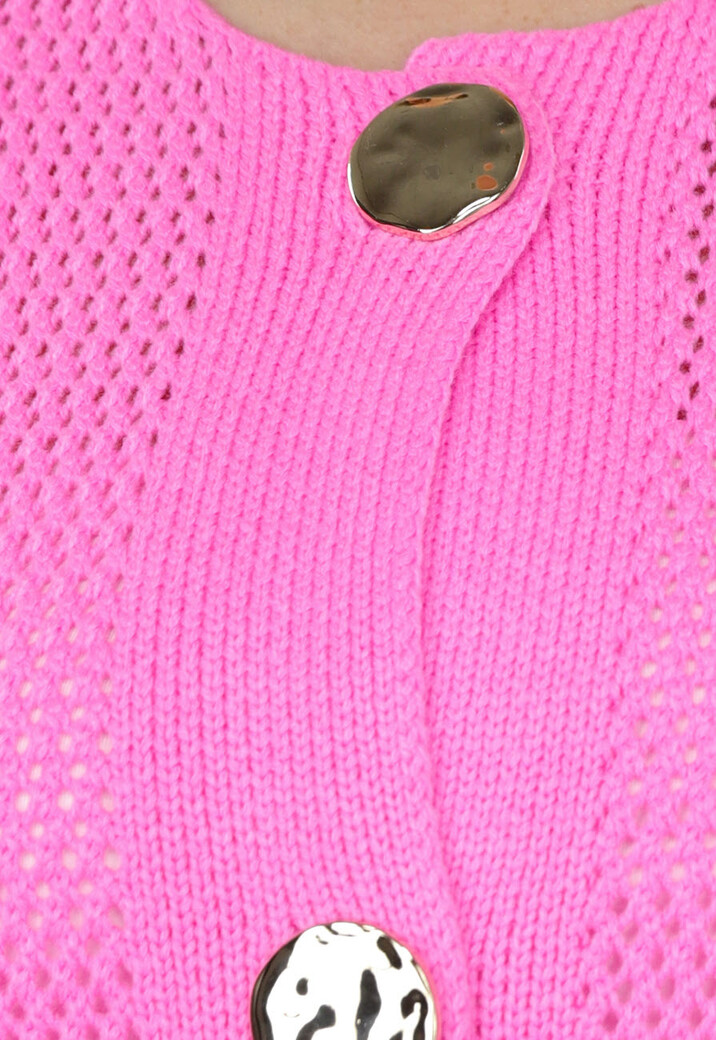 Felroze Oversized Gebreide Cardigan met Gouden Knopen