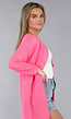 Lang Roze Gebreid Vest met Statement Knopen