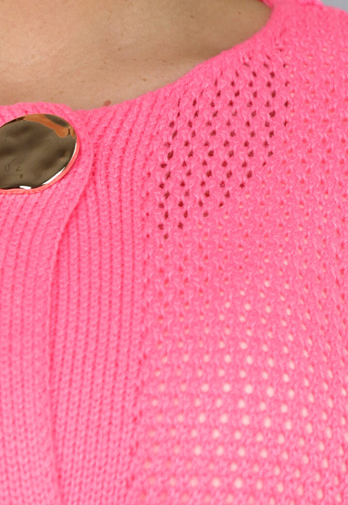 Lang Roze Gebreid Vest met Statement Knopen